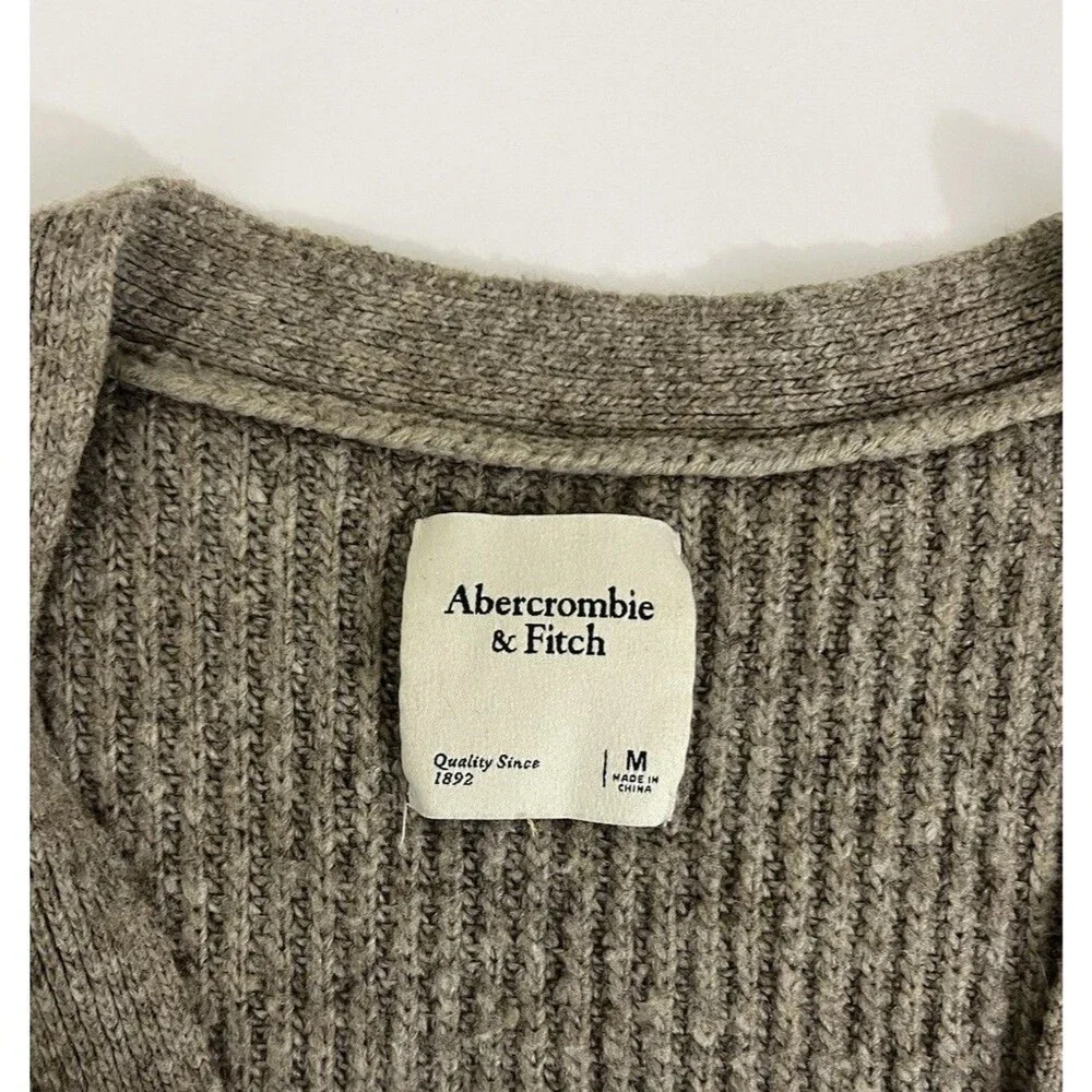 Abercrombie Fitch Cardigan Sweater Women’s M Brown Knit Cable Light Academia - Picture 6 of 9